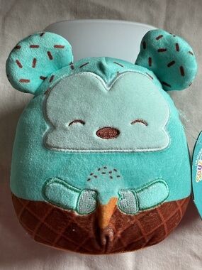 NWT Squishmallows Ice Cream Mint Chocolate Waffle Cone 5” Mickey Mouse Plushie